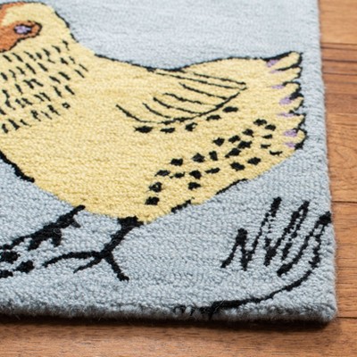 Blue Hand Tufted Wool Rectangular Area Rug with Rooster Design
