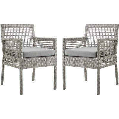 Modway Aura Dining Armchair Outdoor Patio Wicker Rattan Set of 2 - Gray Gray