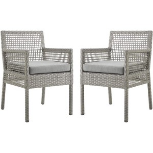 Modway Aura Dining Armchair Outdoor Patio Wicker Rattan Set of 2 - Gray Gray - 1 of 4