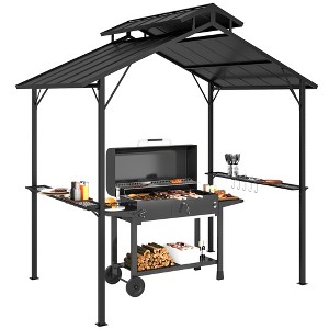 Outsunny 8 x 5ft Hardtop Grill Gazebo, Outdoor BBQ Gazebo with Double Metal Roof, 2 Side Shelves and 10 Hooks for Patio Backyard Lawn Deck - 1 of 4