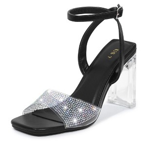 Allegra K Women's Rhinestone Clear Heeled Ankle Strap Sandals - 1 of 4