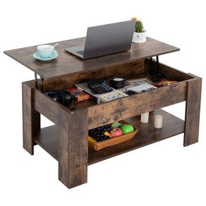 FDW Lift Top Coffee Table with Hidden Compartment and Storage Shelf Wooden Lift Tabletop for Home Living Room Reception Room Office,39.4",Brown - 1 of 4