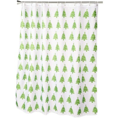 Christmas Tree Shower Curtain Set with 12 Hooks (70 x 71 Inches)