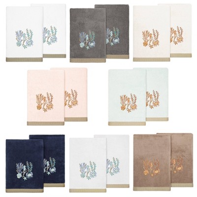 Aaron White Turkish Cotton 2-Piece Embellished Bath Towel Set