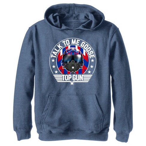 Boy s Top Gun Maverick Talk to Me Goose Pull Over Hoodie Navy Blue Heather Large