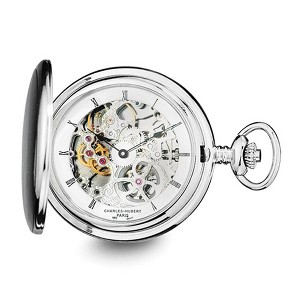 Black Bow Jewelry Charles Hubert Stainless Steel Skeleton Dial Pocket Watch 54mm - 1 of 3