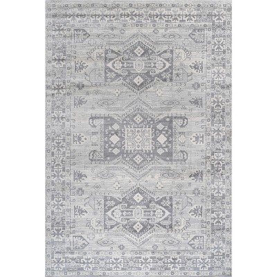 Elegant Vintage Persian-Inspired 4' x 6' Light Gray Synthetic Area Rug