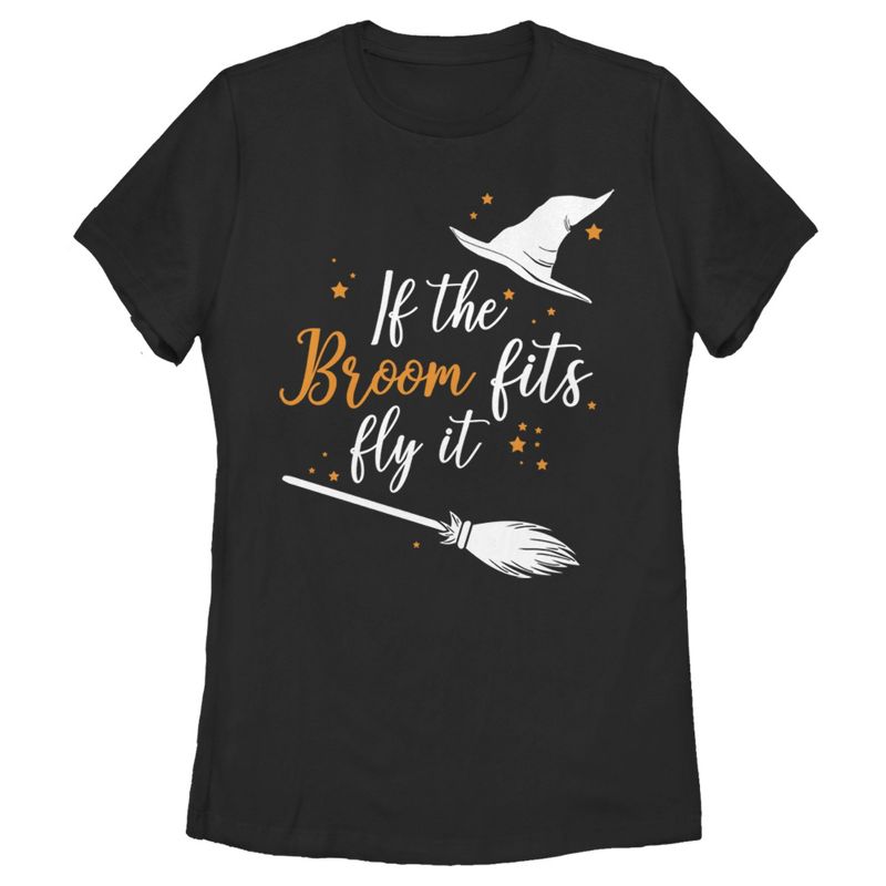 Women's Lost Gods Halloween If the Broom Fits Fly It T-Shirt, 1 of 5