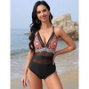 Womens Mesh Swimsuit One Piece V Neck Swimsuits Tummy Control High Waisted Cross Back Hollow Out Swimwears - 3 of 4