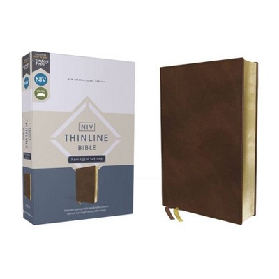 Niv, Thinline Bible, Passaggio Setting, Leathersoft, Brown, Red Letter, Comfort Print - by  Zondervan (Leather Bound)