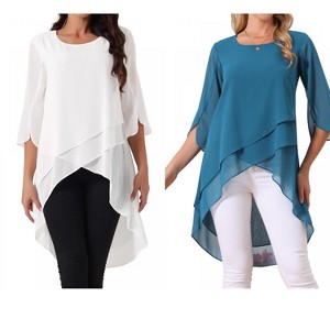 INSPIRE CHIC Women's High Low Hem Scoop Neck Asymmetrical 3/4 Sleeve Summer Top 2 Packs - 1 of 4
