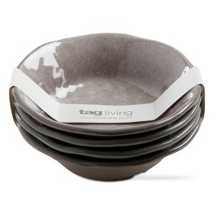 tagltd 10 oz. 7 in. Veranda Cracked Glazed Solid Gray Wavy Edge Melamine Serving Bowls 4 pc Dishwasher Safe Indoor Outdoor - 1 of 3