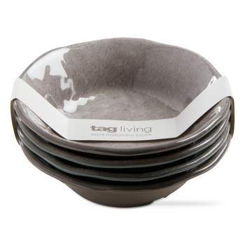tagltd 10 oz. 7 in. Veranda Cracked Glazed Solid Gray Wavy Edge Melamine Serving Bowls 4 pc Dishwasher Safe Indoor Outdoor