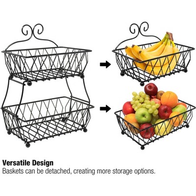 Sorbus 2-Tier Fruit Bread Basket Display Stand, Counter Storage for Kitchen, Bathroom, Rectangular Antique Metal — фото 2