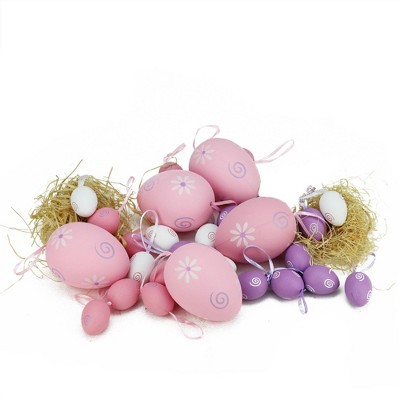 Northlight 29ct Painted Floral Spring Easter Egg Ornaments 3.25" - Pink/Purple