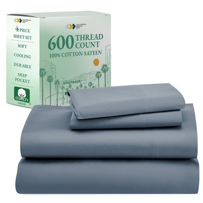 5-Star Luxury Sheet Set | 600 Thread Count 100% Cotton Sateen | Soft & Crisp Bed Sheets with Deep Pockets by California Design Den