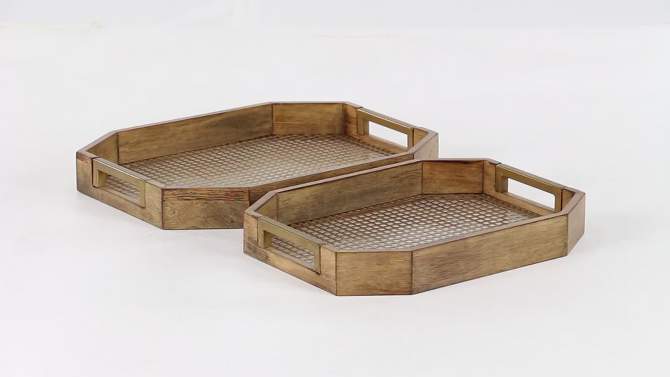 Set of 2 Traditional Octagon Wood and Metal Serving Trays Brown - Olivia &#38; May, 2 of 7, play video