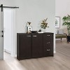 Kings Brand Furniture - Sideboard Buffet Storage Cabinet for Kitchen Dining Room Entryway, Oak Chocolate - 2 of 4