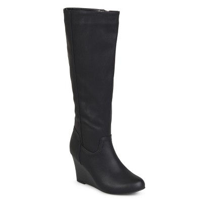 Knee-High Wedge Boot in Leather - Black - Gifts for Her