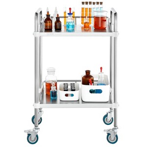 VEVOR Lab Rolling Cart, 2-Shelf Stainless Steel Rolling Cart, Lab Serving Cart with Swivel Casters, Dental Utility Cart,15.16"x21.57"x34.06" - 1 of 4