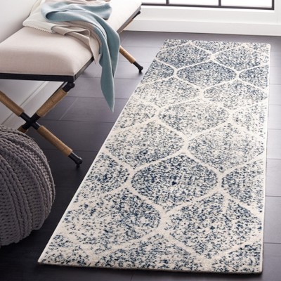 Madison Cream and Royal Blue Synthetic Runner Rug