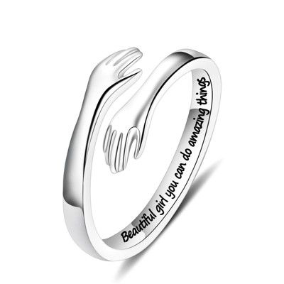 Turandoss S925 Sterling Silver Hug Ring for Women Teen Girls, Adjustable Ring Jewelry for Daughters Mom Sister Wife Friends