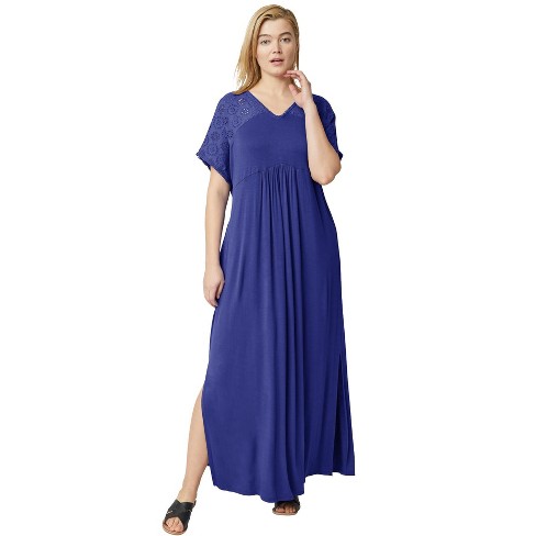 Tiered knit maxi cheap dress with eyelet trim