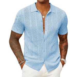 COOFANDY Mens Knit Button Down Shirts Casual Textured Polo Shirt Short Sleeve Vintage Summer Beach Tops - 1 of 4