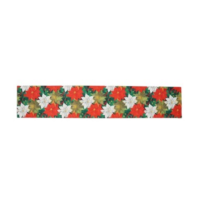 Unique Bargains Christmas Table Runner Christmas Large Flower Polyester Red White Green 71x14 Inch 1Pc