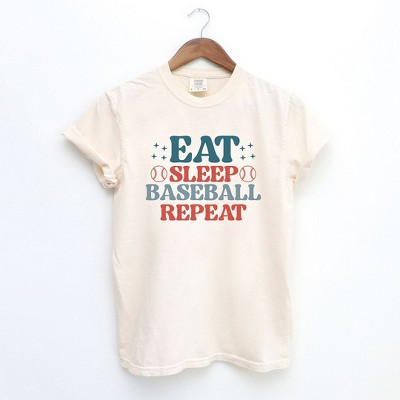 Simply Sage Market Women's Eat Sleep Baseball Repeat Colorful Short Sleeve Garment Dyed Tee