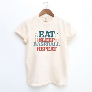 Simply Sage Market Women's Eat Sleep Baseball Repeat Colorful Short Sleeve Garment Dyed Tee - 1 of 4