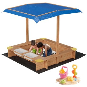Large Wooden Cedar Sand Box, Wooden Octagon Kids Sandbox with Cover, Sandpit with 4 Benches and Bottom Liner Covered Sand Box for Kids Outdoor - 1 of 4