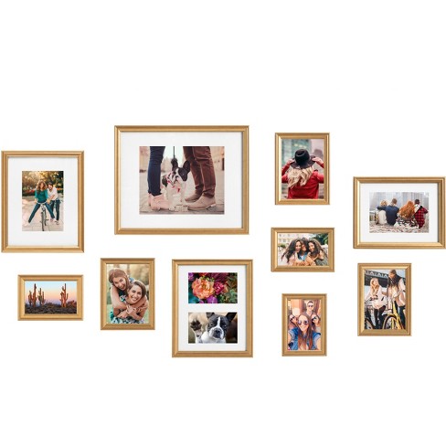  Kate and Laurel Adlynn Wall Picture Frame Set, 11 x 14 matted  to 8 x 10, Gold, Set of 4