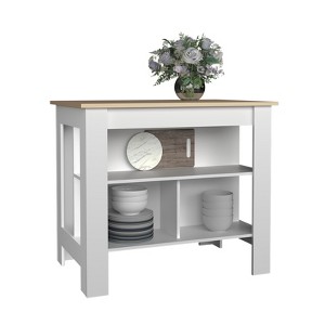 FONTOI 35.4" H Kitchen Island with Three Open Storage Shelves, Kitchen Table for Home, White&Mahogany, 40.5"*35.4"*27.5" - 1 of 4