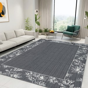 Washable Modern Bordered Rug Non Slip Low Pile Rug Soft Floral Throw Floor Cover Foldable Indoor Carpet for Living Room Bedroom Playroom Nursery - 1 of 4