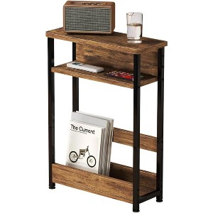 Narrow Side Table with Storage Shelf and Magazine Rack Slim Nightstand for Small Spaces Bathroom Bedside Table for Living Room Bedroom - 1 of 4