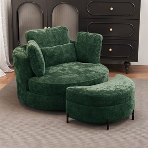 Hrinhom 50.2"W Chenille 360° Swivel Accent Barrel Chair and Storage Ottoman - 1 of 4