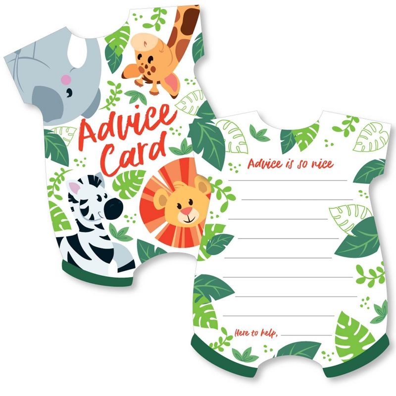Big Dot of Happiness Jungle Party Animals - Baby Bodysuit Wish Card Safari Zoo Animal Baby Shower Activities - Shaped Advice Cards Game - Set of 20, 1 of 6