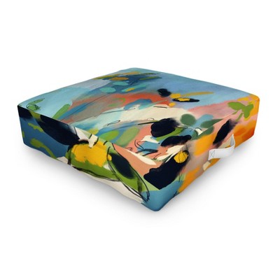 lunetricotee garden with sea view and olive tree Outdoor Floor Cushion - Deny Designs