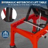 Heavy-duty hydraulic motorcycle lift, 350lb capacity. Features wide deck, J-hooks & 4 wheels. Foot-operated for easy use with ATVs and dirt bikes - 4 of 4