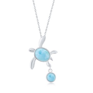 Caribbean Treasures Sterling Silver Larimar Turtle 18" Pendant Necklace - Blue - 1 of 2