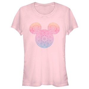 Juniors Womens Mickey & Friends Colorful Mandala Mickey Mouse Logo T-Shirt - 1 of 4