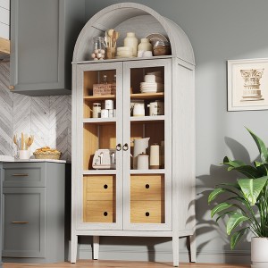 AMERLIFE 71" Tall Arched Storage Cabinet with Glass Doors & Drawers for Living Room - 1 of 4