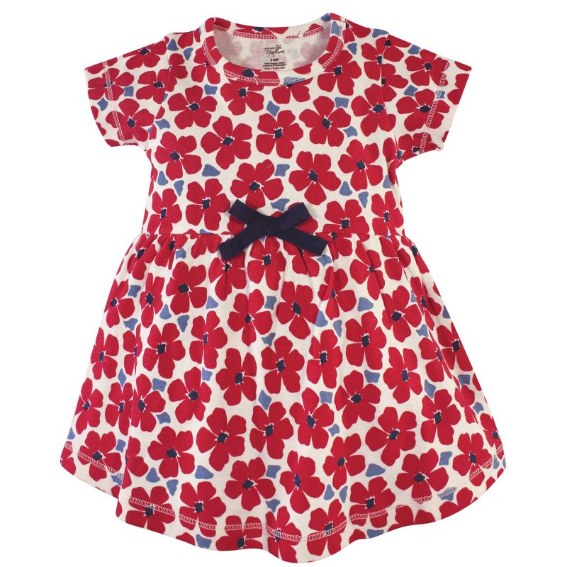 Touched by Nature Baby and Toddler Girl Organic Cotton Short-Sleeve Dresses 2pk, Red Flowers, 4 of 5