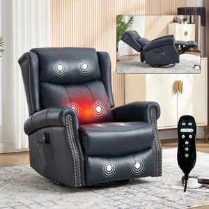 Genuine Leather Swivel Recliner Chair, Manual Rocker Recliner Chair with Heat and Massage, Living Room Single Lounge Sofa Chair-Koiai - 1 of 4