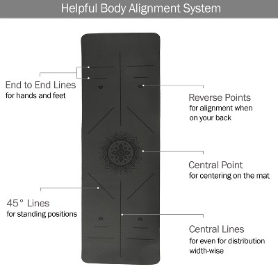 Gray and Green Non-Slip Yoga Mat with Alignment Marks