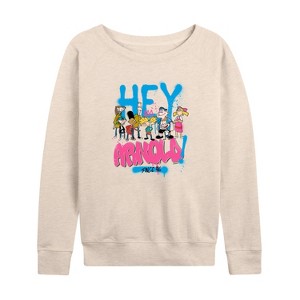 Women's - Hey Arnold! - Arnold Spray Paint 96 Lightweight French Terry Wide Neck Long Sleeve Shirt - 1 of 4
