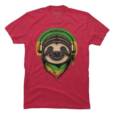 Men's Design By Humans Sloth Rasta a Wearing Headphones By kai2day T-Shirt