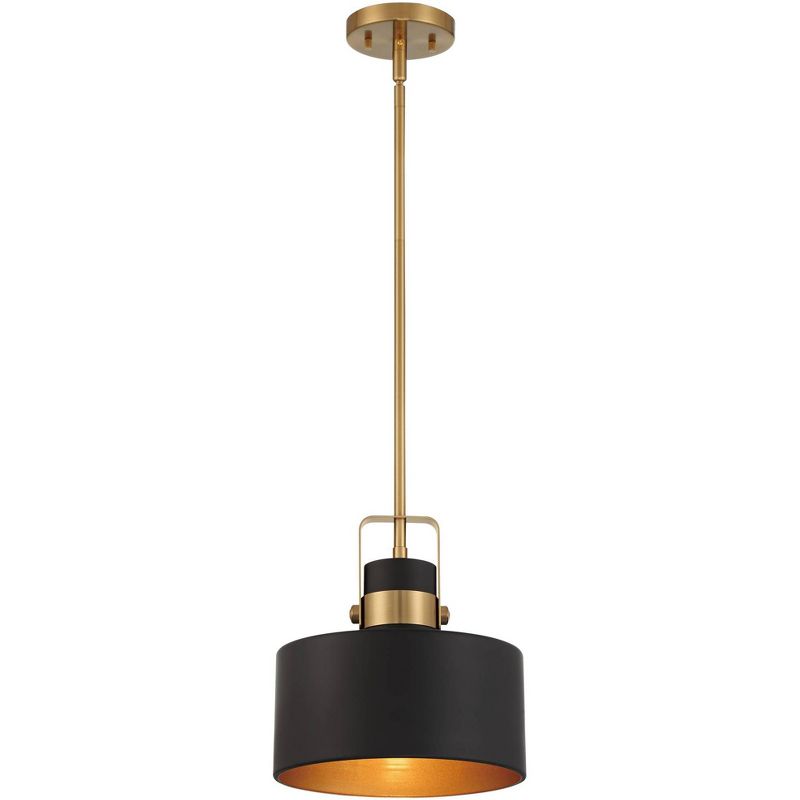 Possini Euro Design Soft Gold Mini Pendant Lighting 10" Wide Modern Matte Black Drum Shade Fixture for Dining Room Foyer Kitchen, 5 of 8
