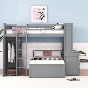 NicBex Full over Twin Bunk Bed Loft Bed with Desk Pine Bed Frame with Shelves, Drawers, Wardrobe, Ladder and Guardrail, No Box Spring Required - 1 of 4